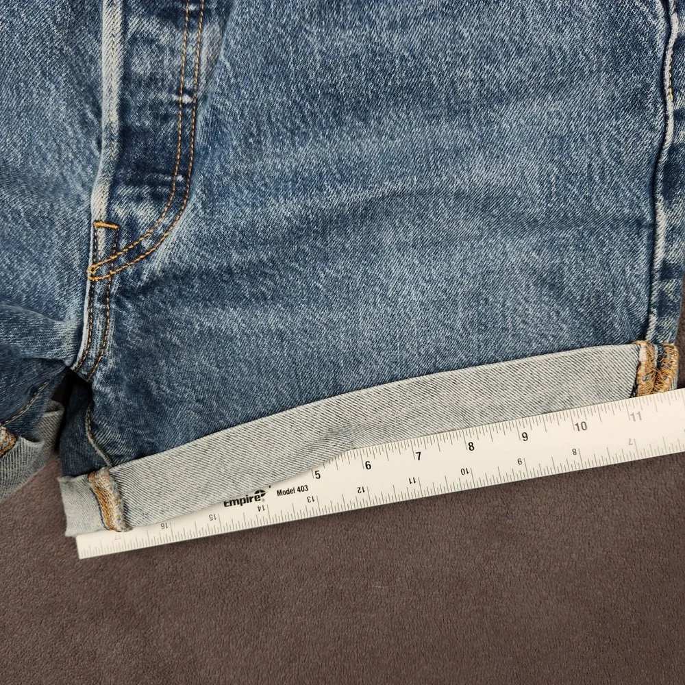 Levis 501 Long Shorts Womens 31 Blue Premium Denim High Rise Button Fly Cuffed
